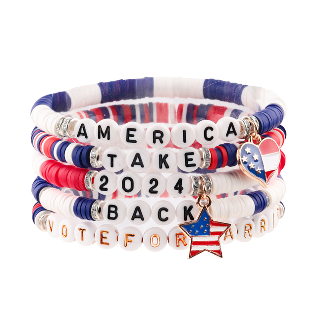 2025 Unisex New Design American Flag Bracelet Polymer Clay Beaded Kamala Harris Voter's Arm Band Trendy Trendy Bangles
