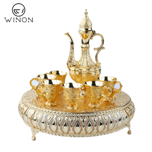 Servizio da tavola di lusso in metallo pregate placcato oro lega di zinco <span class=keywords><strong>Zamzam</strong></span> acqua Set tazza pentola con 9.5 "vassoio - Product Image 2