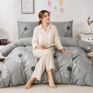 Ensemble de literie en coton artistique motif pissenlit gris et blanc, housse de couette Blowball, pour la vente en gros et le dropshipping UE, 3 pièces, en stock en Pologne - Product Image 2