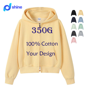 <span class=keywords><strong>Felpa</strong></span> con Cappuccio <span class=keywords><strong>Oversize</strong></span> da Donna con Zip, 100% Cotone, 350G, Personalizzabile, Stile Crop Top - Product Image 1