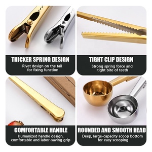 Cucchiaio dosatore 2-in-1 personalizzato ecologico in rame e oro per chicchi di <span class=keywords><strong>caffè</strong></span>, in acciaio inossidabile con clip per sacchetto, ideale per matrimoni e feste - Product Image 4