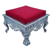 Pouf ottoman moderne de luxe en métal argenté sculpté, coussin en velours rouge, écologique, de haute qualité, fait main pour salon et hôtel