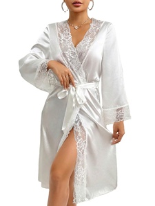 Bata de Novia de Lujo para Mujer, Blanca con Encaje y Satén, Tela Suave y Térmica para Primavera, Largo hasta la Rodilla - Product Image 3
