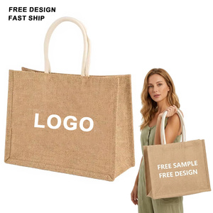 Bolsa de Yute Personalizada con Logotipo, Bolsa de Compras Reutilizable con Asas de Cuerda Larga, para Regalos, Viajes, Promociones, Compras al Aire Libre - Product Image 1