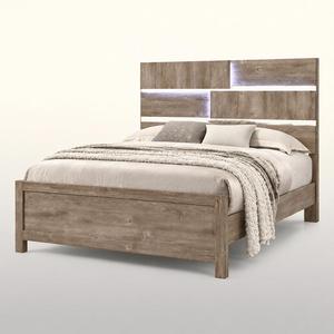 Cadre de lit king-size en bois fabriqué en Malaisie avec tête de lit LED et plateforme en bois de caoutchouc pour chambre à coucher - Product Image 3