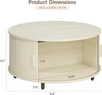 Table basse en bois rainurée ronde, best-seller, avec espace de rangement et rotation à 360° °   Porte coulissante en forme d'arc