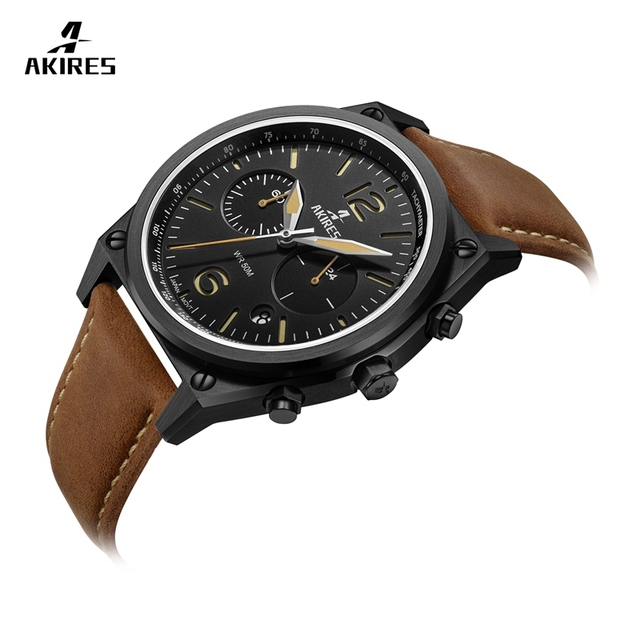 Custom Logo Men's Sports Style Genuine Leather Quartz Chronograph Watch Fashion & Business-Optimal with Mens Style