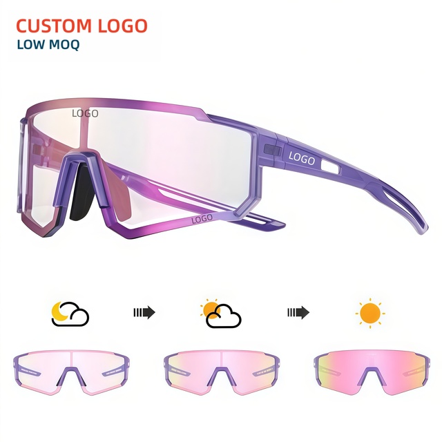 Custom Logo PC Photochromic Sports Sunglasses Unbreakable Cycling Glasses Shield UV400 Sun Glasses Wholesale Bulk