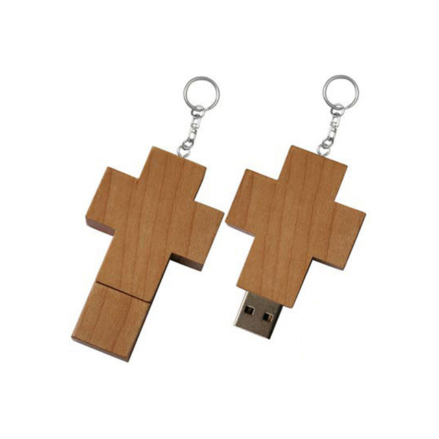 Kdata Wholesale Eco-Friendly Bamboo Wooden USB 3.0 2.0 Flash Drives Convenient Swivel Design 8GB-128GB Capacities Cross Necklace