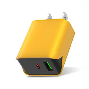 Carregadores adaptadores amarelos para celular, carregadores de 20w com porta de carga dupla para carregamento, carregador de celular com US Plug PD 20w QC 18w, envio rápido