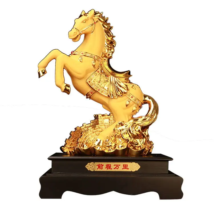 Premium Kantoor Plank Decoratie Innovatieve Relatiegeschenk Hars Lucky Paard Standbeeld Gouden