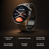  Montre connectée avec moniteur de fréquence cardiaque, paiement hors ligne, cadran rond, montre de sport pour homme, montre connectée pour les affaires quotidiennes
