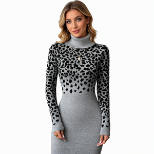<span class=keywords><strong>Abito</strong></span> Aderente da Donna in Fibra Acrilica con Stampa Leopardata, Elegante e Casual per Autunno/Inverno, Maniche Lunghe - Product Image 1