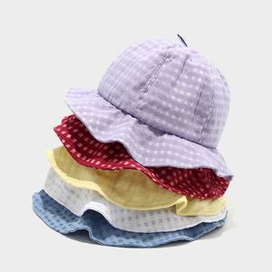 2025 Spring Summer New Plaid Lightcolor Fisherman Hat Cute Sunshade Casual <b>Sunscreen</b> Wavy Brim Bucket Sun Hat - Product Image 1