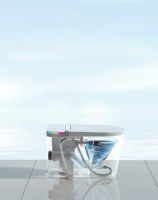 Bidet intelligent minimaliste monobloc en céramique, à poser au sol, avec chasse d'eau par siphon, siège chauffant, télécommande, auto-nettoyant, allongé, siphon en S