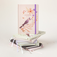 Carnet de notes pour femmes, cadeau kawaii, logo personnalisé, fleurs, oiseaux, animaux, impression, couverture rigide A5 avec fermeture élastique