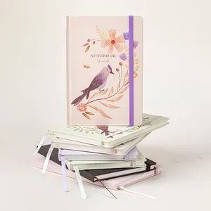 Carnet de notes personnalisé mignon Kawaii pour femmes, Logo, fleurs, oiseaux, Animal, carnet de notes, impression, couverture rigide A5 avec fermeture élastique