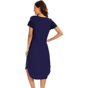 Chemise de nuit personnalisée pour femme en viscose de bambou douce, manches courtes, col rond, robe de pyjama d'été, bleu marine, taille S - Product Image 1