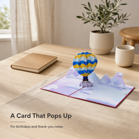 Carte pop-up 3D Montgolfière Rêveuse Personnalisable – Couleurs et Motifs de Couverture, Design en Papier Multicouche, DIY Anniversaire Personnalisé