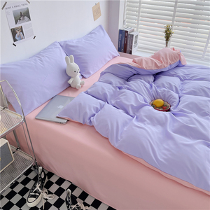 Parure de lit 3 pièces en microfibre brossée style japonais, housse de <span class=keywords><strong>couette</strong></span> unie avec taies d'oreiller - Product Image 3