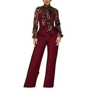 Элегантный комбинезон Channel 2025 с завязками спереди, длинными рукавами, леопардовым принтом и вставками, для женщин, с широкими штанинами, для вечеринок - Product Image 3