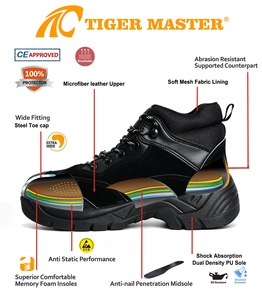 Zapatos <span class=keywords><strong>de</strong></span> Seguridad <span class=keywords><strong>de</strong></span> Cuero Negro para Hombre, con Puntera <span class=keywords><strong>de</strong></span> Acero, Entresuela <span class=keywords><strong>de</strong></span> Acero, Antiestáticos, Antideslizantes, Resistentes al Aceite y Ácidos, Suela <span class=keywords><strong>de</strong></span> PU, Venta al Por Mayor OEM - Product Image 5