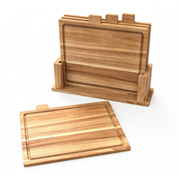 Ensemble de planches à découper en bois d'acacia avec support de rangement, planches à découper multifonctionnelles en bois pour la cuisine, la viande, le fromage, les légumes