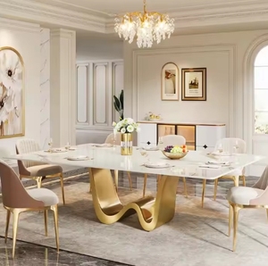 Phong Cách Sang Trọng Phòng Ăn Đồ Nội Thất Bằng Đá Cẩm Thạch Hàng Đầu Bàn Ăn Và Ghế Đặt Hình Chữ Nhật Bằng Đá Cẩm Thạch Hàng Đầu Bàn Ăn - Product Image 3