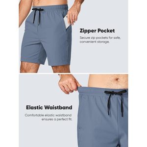 JMIERR Short de sport pour homme, extensible dans les 4 sens, avec poches à fermeture éclair et cordon de serrage de 7 pouces, taille XXS, teint uni, logo technique foncé, taille élastique - Product Image 6