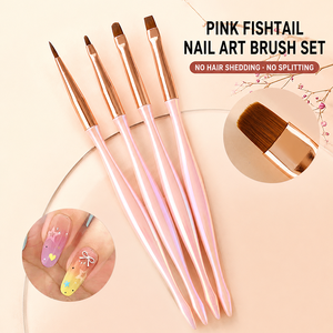 Ensemble de pinceaux à ongles en forme de queue de poisson rose irisé portable pour la peinture au gel, gel UV, manucure en salon - Product Image 2