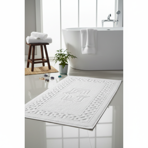 Toalla de pie para hotel de la serie Venus 20/2, tejido de rizo 100% algodón, blanca, geométrica, con jacquard en relieve, para spa/baño/ducha/hogar - Product Image 3