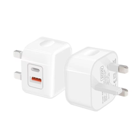 Chargeur mural à double port USB Type-C PD3.1 20W, prise UK, large plage de tension, adaptateur d'alimentation à charge rapide pour iPhone, Samsung, Android