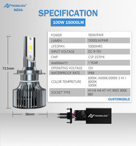 Neoglow New Release Value Deal 100W 15000Lm Tubo <span class=keywords><strong>de</strong></span> cobre <span class=keywords><strong>de</strong></span> refrigeración para Toyota H7 9006 2Y Garantía Led Faros Bombilla Decodificador - Product Image 2