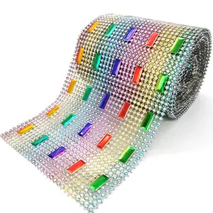 Mode 30 rij multicolor strip vorm strass overdracht kristal strass mesh voor accessoires trim