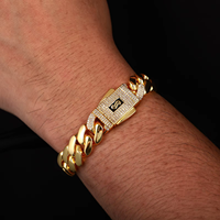 Pulsera de Cadena Cubana Miami de Latón Chapado en Oro para Hombre, con Cierre de Circonitas, Estilo Hip Hop, Joyería de Lujo, Venta al por Mayor