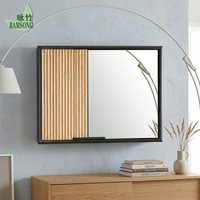 Armoire de salle de bain avec miroir, en bambou écologique, porte coulissante cannelée, rangement mural, armoire à pharmacie pour meuble de lavabo