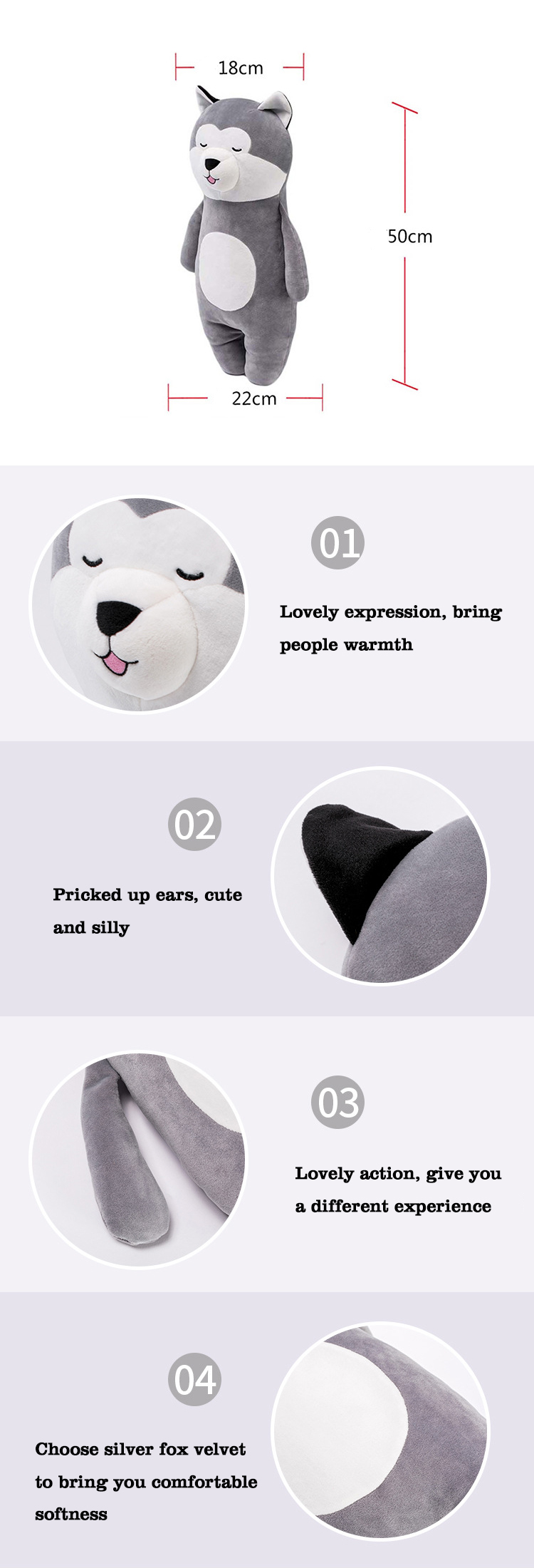creative new 50cm husky plush toys customized doll large soft plush toy animal pillow