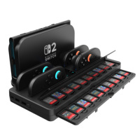 Station de charge filaire double pour 2 Joy-Cons, multi-rangement, anti-poussière, avec indicateur LED et rangement pour cartes de jeu, coffret cadeau