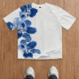 T-shirts décontractés imprimés à manches courtes pour hommes, T-shirts à motifs d'été, T-shirts floraux, T-shirts floraux blancs, personnalisables.F10 - Product Image 1