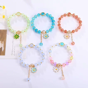 Summer Style Cracked Glass Beaded Daisy Pendant <strong>Bracelet</strong> Elastic Hand <strong>String</strong> for Women N96151 - Product Image 6
