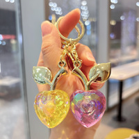 Porte-clés Cœur Pêche en Acrylique Facetté Irisé, Pendentif Fruit sur Branche Plaqué Or, Style Mignon, Emballage Individuel, Créatif