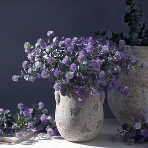 Fleur artificielle Yihua Floral Art à cinq branches, effet boule de feu, en soie, blanc, rose, violet clair, ornement décoratif pour salon - Product Image 3
