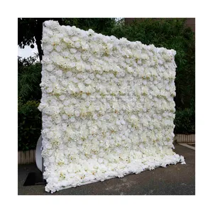 LFB1321 factory direct sale white rose orchid flower wall roll up ivory flowers wall wedding decor backdrop 3d flower wall