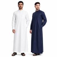 Thobe long pour homme, minimaliste, uni, à col montant, demi-fermeture, poche latérale, coupe ample |   Thobe musulman quotidien, Jubba islamique pour hommes saoudiens