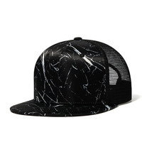 Casquette de baseball unisexe pour adulte, en coton peigné noir à motif marbré, 6 panneaux, réglable, sportive, respirante, protection solaire, pour l'été