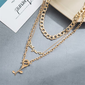 قلادة نسائية VKME طويلة متعددة الطبقات, قلادة نسائية من الذهب بطبقات متعددة الطبقات ، قلادة طويلة بدلاية على شكل وردة ، قلادة نسائية - Product Image 3