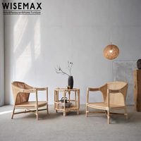 WISEMAX FURNITURE - Meubles de salon de style nordique - Chaise en rotin artisanale avec accoudoirs - Ensemble de table d'appoint pour la maison