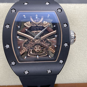 Reloj Tourbillon Samurai de Cerámica Negra para Hombre, Reloj Mecánico de Lujo con Esqueleto y Correa de Goma Negra - Product Image 1