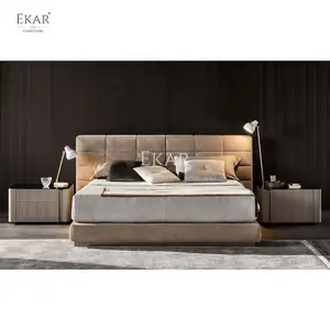 Modern Wide-Screen Bed With Multicolor Headboard And Wood-Metal Hybrid Bedframe