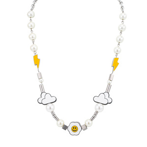 สร้อยคอแฟชั่นสไตล์พังก์ฮิปฮอปประดับมุกไทเทเนียมรูปเมฆหน้ายิ้มลายการ์ตูนสำหรับงานปาร์ตี้ - Product Image 5